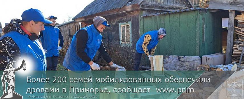 Более 200 семей мобилизованных обеспечили дровами в Приморье, сообщает  www.primorsky.ru